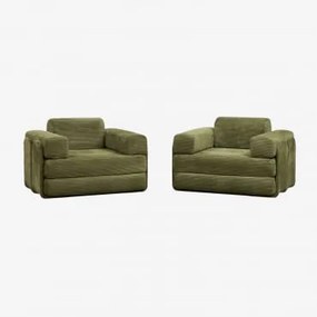 Pack De 2 Poltronas-cama Em Veludo Embaladas A Vácuo Paoly Bombazina Verde Exército - Sklum