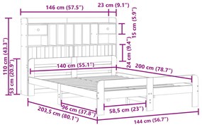Cama com estante sem colchão 140x200 cm pinho maciço