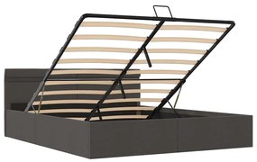 Cama hidráulica c/ arrumação LED 180x200cm tecido cinza-escuro