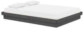 Estrutura de cama casal 135x190 cm madeira maciça cinzento
