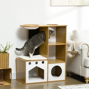 PawHut Casa para Gatos de Madeira 92,5cm Torre para Gatos com 2 Cavern