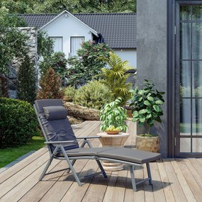Espreguiçadeira dobrável jardim com almofada cinzenta