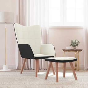 vidaXL Cadeira de descanso com banco PVC e veludo branco nata