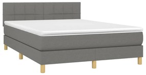 Cama box spring c/ colchão e LED 140x200 cm tecido cinza-escuro