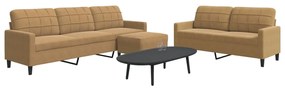 3 pcs conjunto de sofás com almofadões veludo castanho