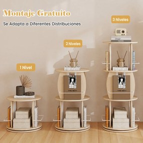 Estante Giratória para Livros, 40 x 40 x 107,5 cm, Rotação de 360° em 3 Níveis, Natural