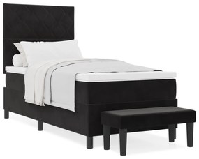 Cama Box com Colchão &amp; Banco Preto 90x200 cm Veludo
