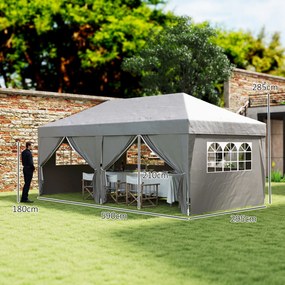 Tenda de jardim para exterior de 3 x 6 m, tenda dobrável com 6 paredes laterais, saco de transporte incluído, cinzento