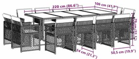 13 pcs conj. jantar jardim c/ almofadões vime PE bege misturado