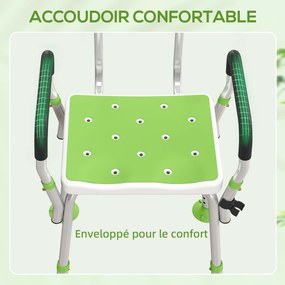 Banco de duche, cadeira de duche ergonómica, altura ajustável, pés antiderrapantes, 56,5 x 53,5 x 87 cm, branco e verde
