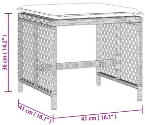 Bancos jardim c/ almofadões 4pcs 41x41x36cm vime PE cinza-claro