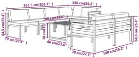 8 pcs conjunto lounge jardim com almofadões alumínio antracite