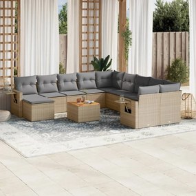 vidaXL 12 pcs conjunto de sofás p/ jardim com almofadões vime PE bege