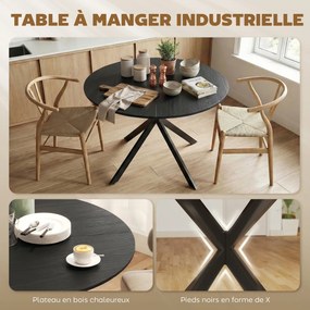 Mesa de Jantar Redonda, 100 x 100 x 75 cm (CADEIRAS NÃO INCLUIDAS), Tampo com Aspeto de Madeira, Preto