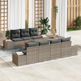 Conjunto de Sofá de Jardim de 8 Peças com Almofadas Cinza Rattan Acáci