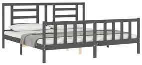 Estrutura de cama com cabeceira 200x200 cm madeira maciça cinza