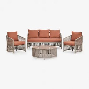 Conjunto De Jardim Com Sofá De 2 Lugares, 2 Poltronas E Mesas De Centro Em Alumínio E Corda Trançada Sophie. Vermelho Argila - Sklum