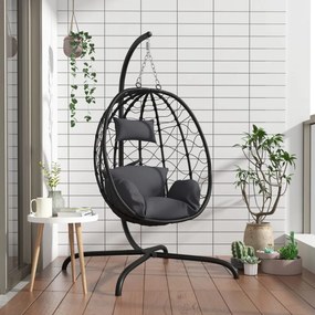 Poltrona/Cadeira Baloiço de Jardim em forma ovo suspensa c/ almofadão