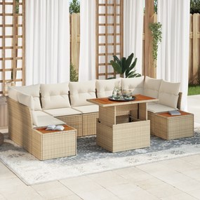 Conjunto de Sofá para Jardim com 8 Peças e Almofadas Bege de Rattan Po