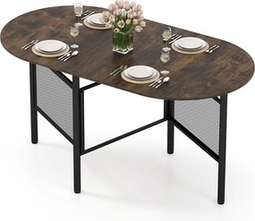 Mesa de jantar dobrável oval com abas rebatíveis para 6-8 pessoas, 150 x 80 x 76 cm, com pés metálicos Estilo Industrial castanho Rústico + preto