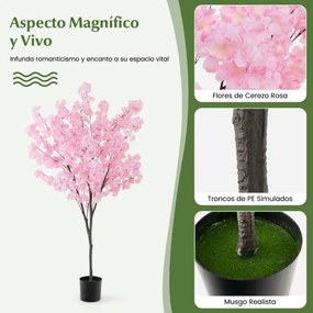 Cerejeira artificial 190 cm de altura Planta de flores sintéticas com 1170 flores cor-de-rosa Vaso de plantas Decoração de escritório em casa