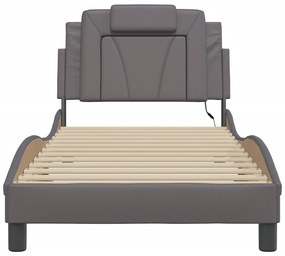 Estrutura cama c/ luzes LED 90x190 cm couro artificial cinzento