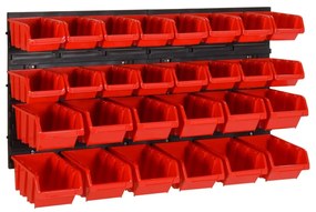 vidaXL 30pcs conjunto prateleiras de oficina 77x39cm PP preto/vermelho