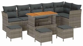Conjunto de Sofá de Jardim de 10 Peças com Almofadas Cinza Rattan Poli