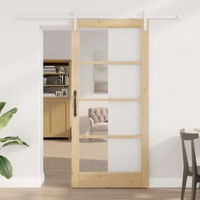 vidaXL Porta Deslizante com Conjunto de Ferragens 'ORKDAL'Madeira Sólida e Vidro