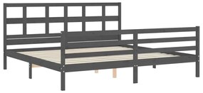 Estrutura de cama com cabeceira 200x200 cm madeira maciça cinza