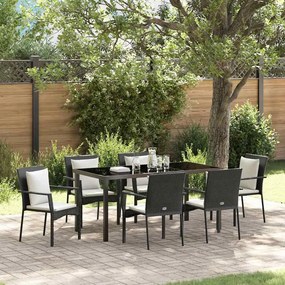 vidaXL Conjunto de Jantar de Jardim 7 Peças com Almofadas Preto Rattan Sintético