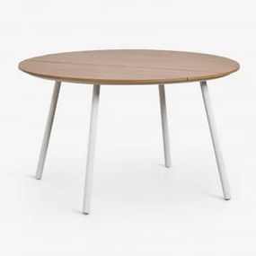 Mesa De Jardim Redonda Ø130 Cm Em Resina Efeito Madeira E Aço Mireiali Branco Glacial - Sklum