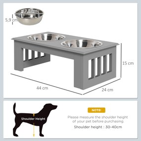 Comedouro Elevado para Cães com Suporte e 2 Tigelas Amovíveis de Aço Inoxidável 44x24x15 cm Cinza