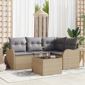vidaXL Conjunto de Sofá de Jardim de 5 Peças com Almofadas em Rattan Poliéster Preto
