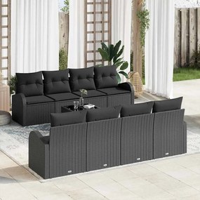 vidaXL Conjunto de Sofá Jardim 9 Peças com Almofadas Pretas em Vime Poliéster