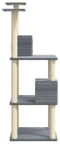 Árvore p/ gatos c/ postes arranhadores sisal 141 cm cinza-claro