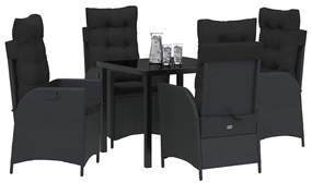 Conjunto de Jantar de Jardim com 5 Peças e Almofadas - Preto Rattan Si
