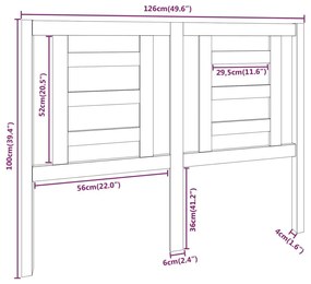 Cabeceira de cama 126x4x100 cm pinho maciço cinzento