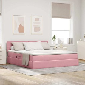 vidaXL Cama com Armazenamento com colchão Rosa 160 x 200 cm Veludo