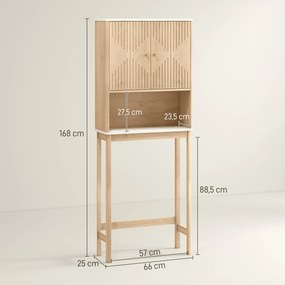 Móvel de casa de banho 66 x 25 x 168 cm, armário de casa de banho com porta dupla e prateleiras cor de carvalho