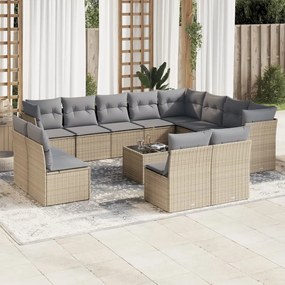 13 pcs conjunto de sofás p/ jardim com almofadões vime PE bege