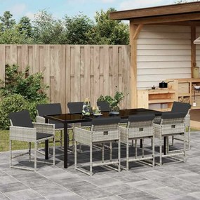 vidaXL Conjunto de Jantar para Jardim com 9 Peças e Almofadas Cinza Claro em Rattan Sintético