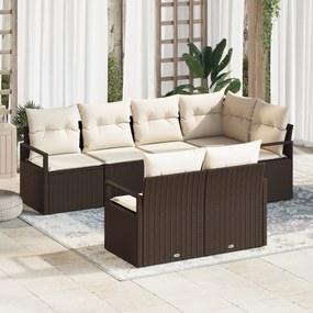 Conjunto de Sofás de Jardim vidaXL 7 Peças com Almofadas Castanho Ratt