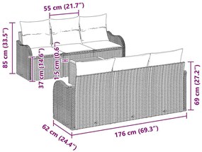 Conjunto de Sofá de Jardim 7 Peças com Almofadas Bege em Rattan Sintét