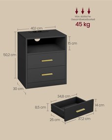 Conjunto 2 Mesas de cabeceira 35 x 40,1 x 50,2 cm com estação de carregamento e LED branco Coleção Custos Pretas