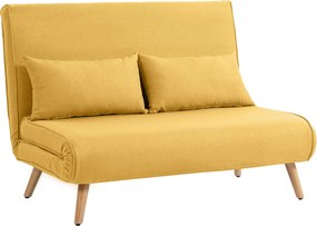 HOMCOM Sofa Cama 2 Lugares Dobrável Encosto Ajustável 5 Posições Estofado em Linho com 2 Almofadas para Espaços Pequenos Amarelo | Aosom Portugal