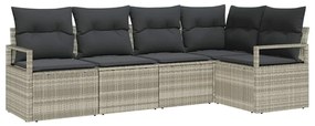 Conjunto de Sofá de Jardim com 5 Peças e Almofadas Cinza Claro