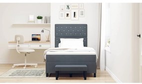 Cama Box Spring com Colchão e Banco Cinza Escuro 120x190 cm Veludo