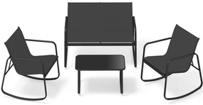 Conjunto de móveis de jardim de 4 peças, móveis de pátio com movimento de balanço suave, grupo de assentos para 4 pessoas, azul