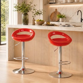 Conjunto de 2 bancos de bar com altura ajustável, encosto e apoio para os pés giratórios a 360°, 46x41x76-96 cm, vermelho